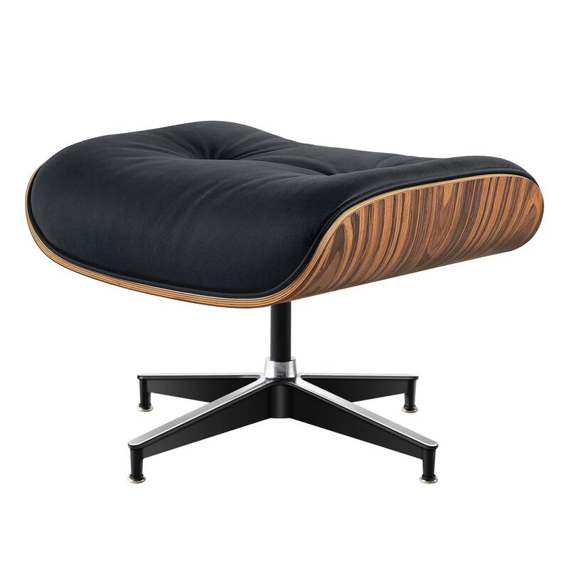 HomeRoots 27" Black and Brown Tufted Genuine Cowhide Swivel Lounge Chair With Ottoman - 27.17 in. x 27.50 in. x 20.47 in.