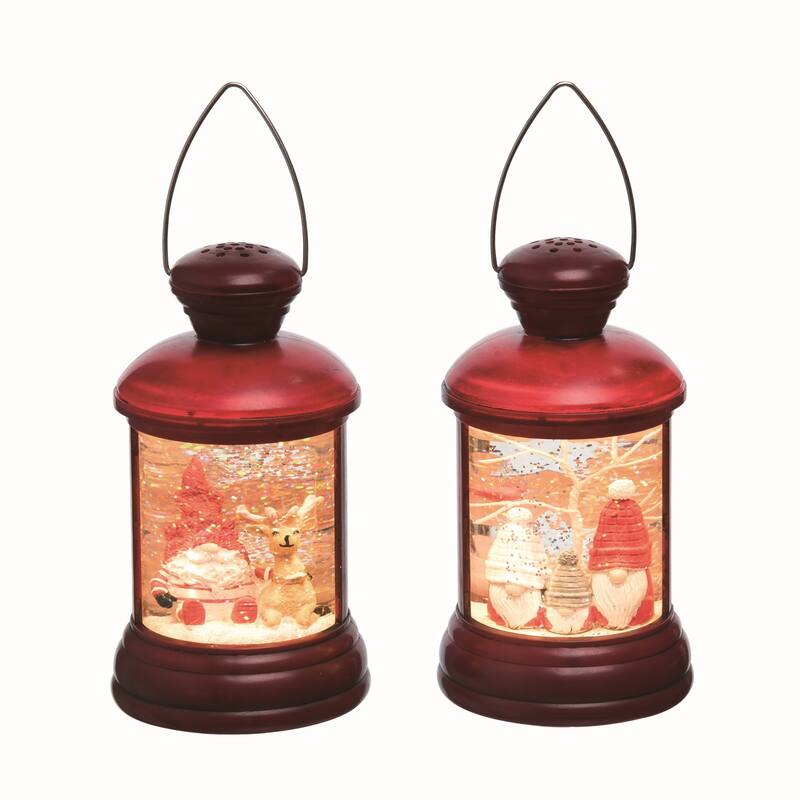 Transpac Acrylic Light Up Gnome Water Lantern Set of 2 Christmas Home Decorations