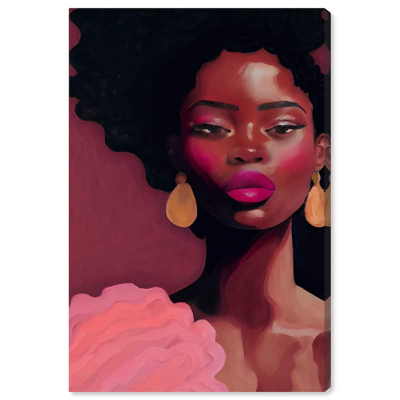 Wynwood Studio Fashion and Glam Cosmopolitan Lady II Pink and Maroon Tropical Wall Art Canvas Print