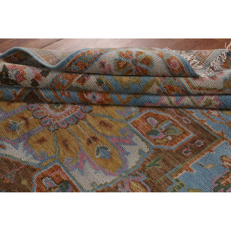 Blue Geometric Heriz Serapi Indian Area Rug Handmade Wool Carpet - 7'10"x 10'0"