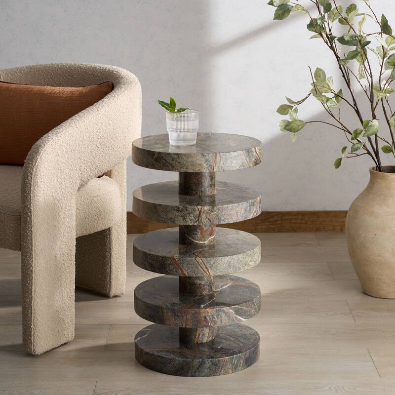 SAFAVIEH Couture Danny Round Marble Accent Table - 14"W x 14"D x 24"H