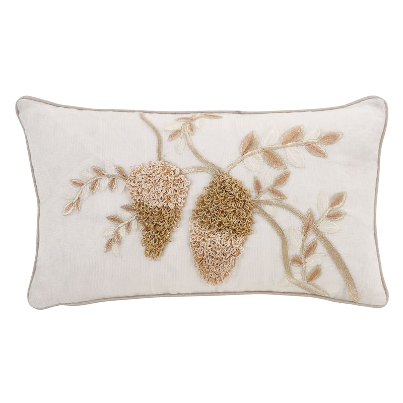 Throw Pillow With Embroidered Flower Design - 12"x20" - Polyester