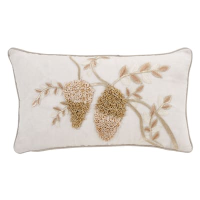 Throw Pillow With Embroidered Flower Design