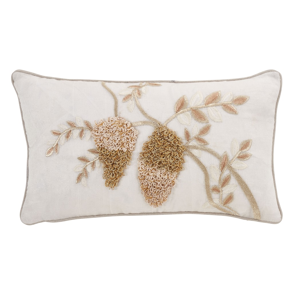 Throw Pillow With Embroidered Flower Design