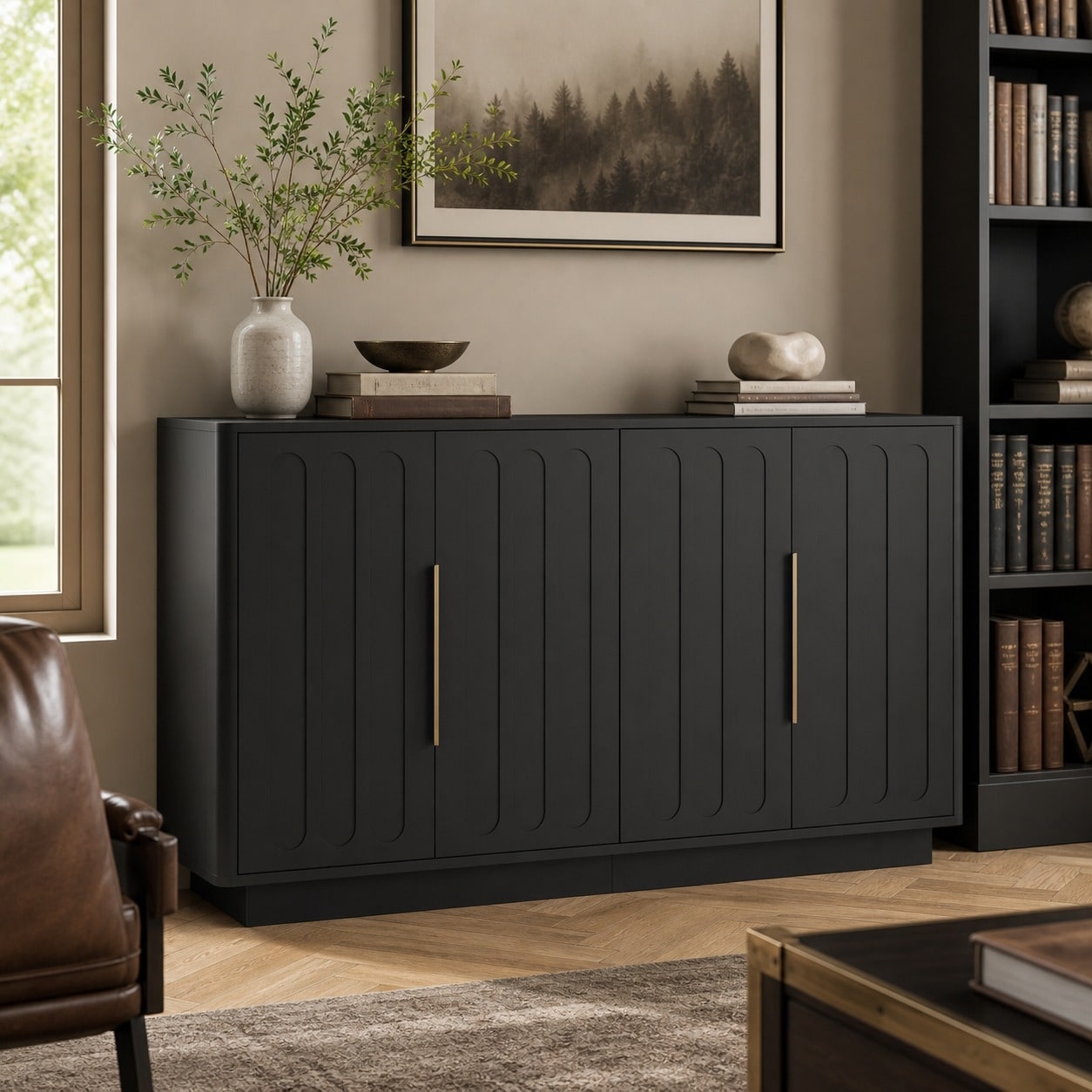 Fluted Sideboard Cabinet with Storage, Modern Accent TV Console Credenza for Dining Room