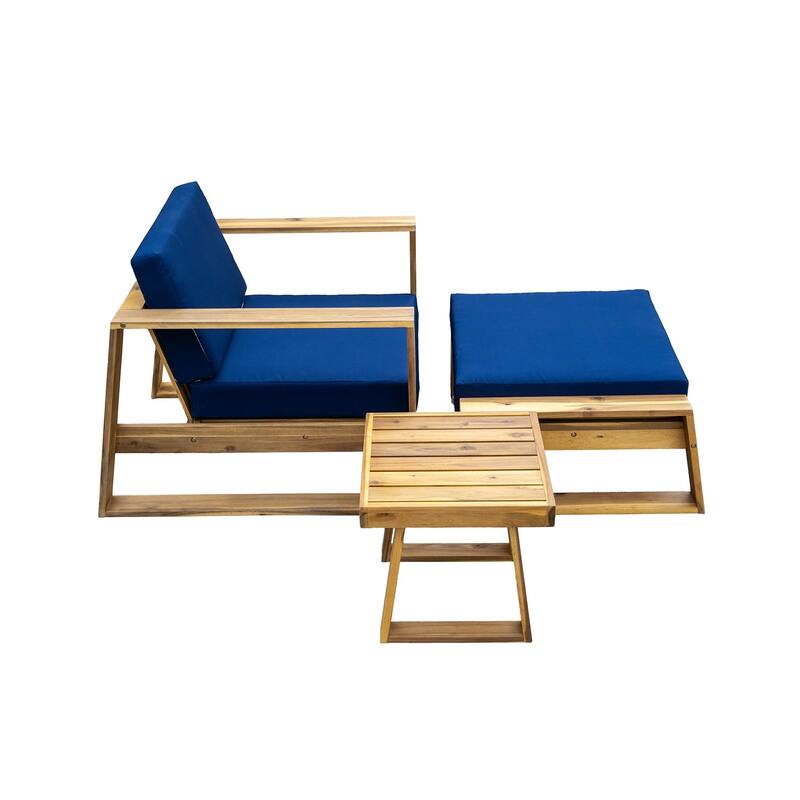 U - Style Acacia Wood Outdoor Lounge Set with Chair & Ottoman Perfect for Patios, Balconies & Gardens