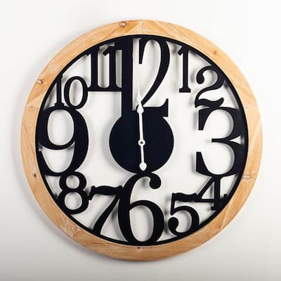 Wooden Frame With Oversized Numbers Round Wall Clock