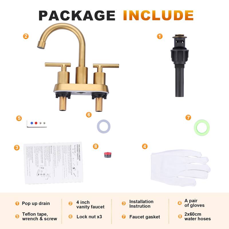 WOWOW 4 in. Centerset Double Handle High Arc Bathroom Faucet