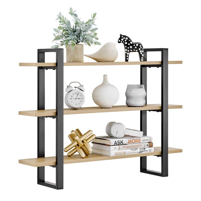 Danya B. Rio Three Tier Modular Floating Bracket Wall Shelf - Chestnut