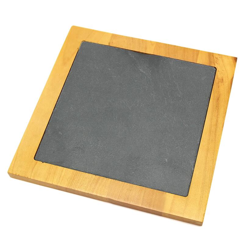 Creative Home Pine Wood 7.5" Square Trivet with Slate Insert - Black