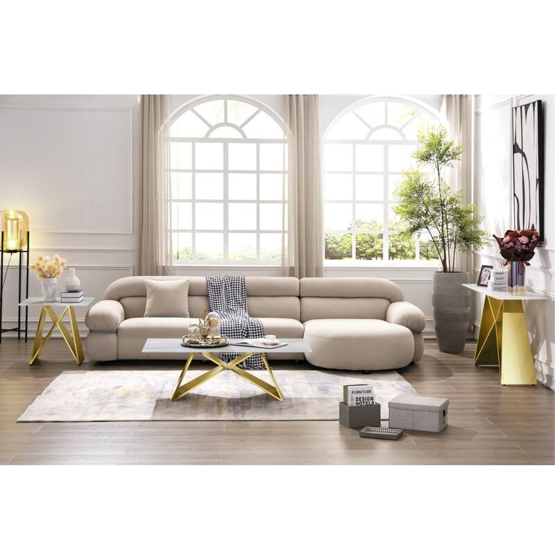 White Tempered Glass Sofa Console Table with Mirrored M Shape Base