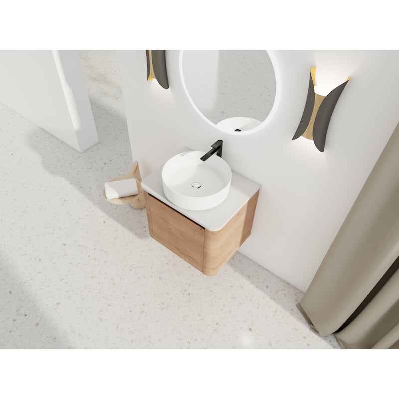 24'' Wall-Mounted Bathroom Vanity With Ceramic Art Sink & 1-Soft-Close Door,KD-Packing, Plywood
