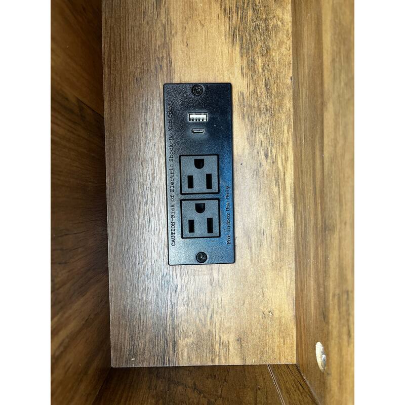 Farmhouse End Table with Charging Station,Night Stand with Barn Door and Drawer