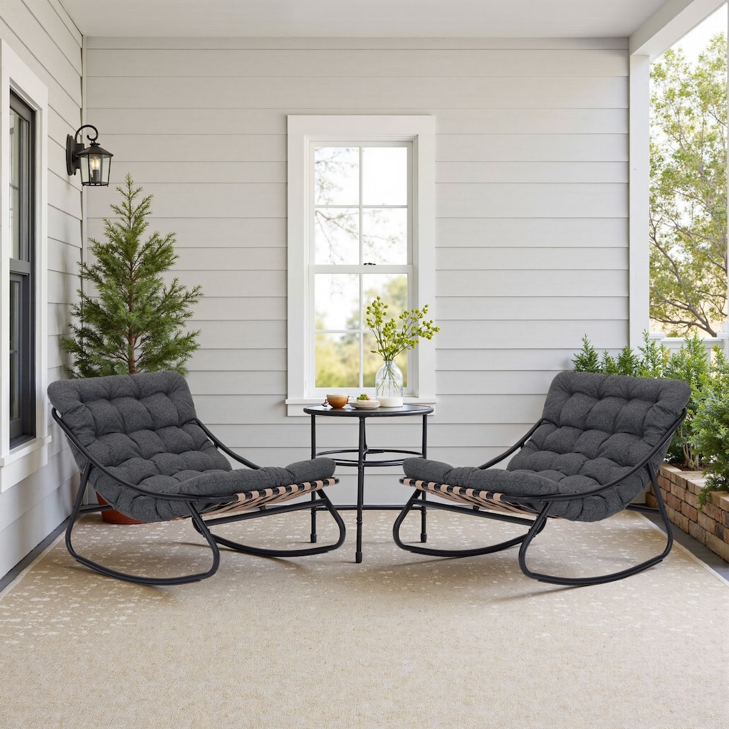 2 Set Outdoor Patio Scoop Rocking Lounge Chair with Cushions