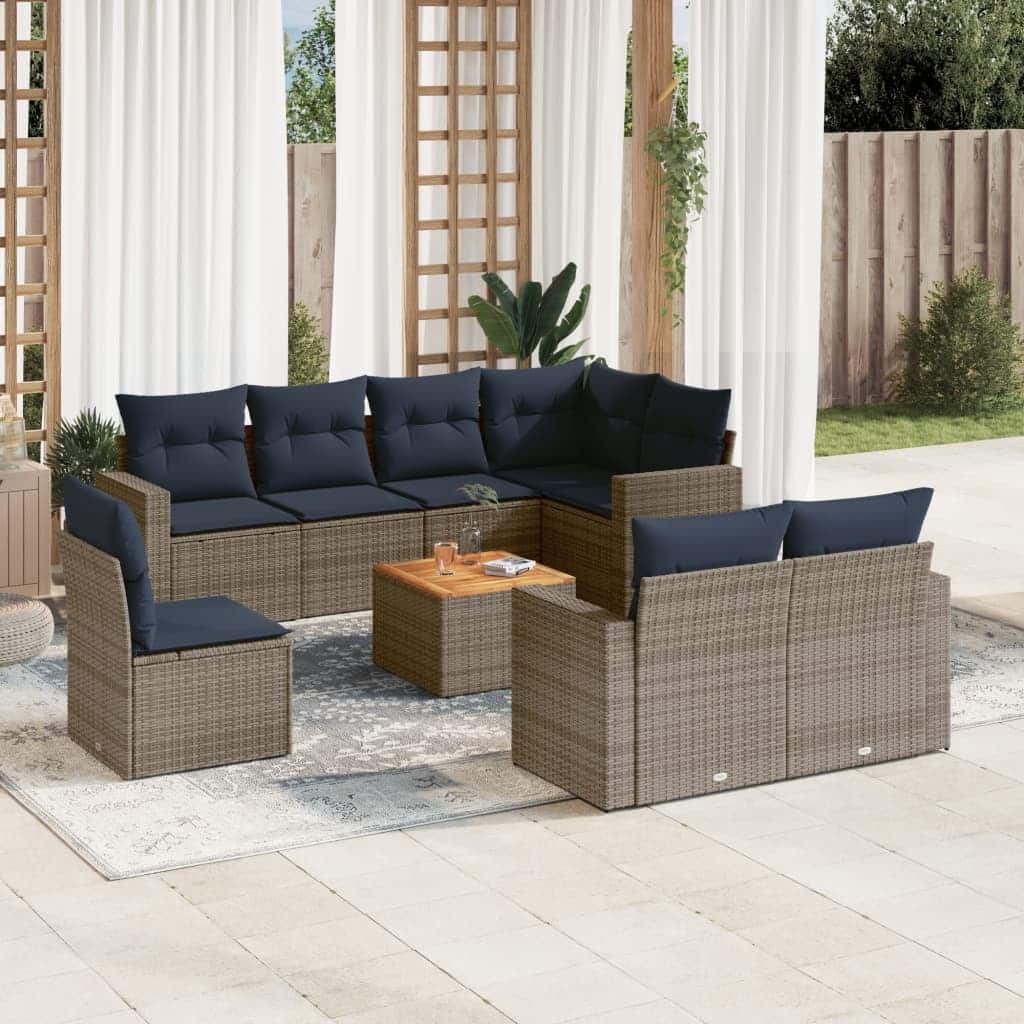 vidaXL Patio Sofa Set with Cushions Outdoor Furniture 9 Piece Poly Rattan - 25.8x 24.4x 27.2