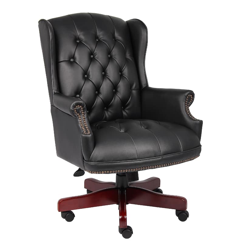 Saily Oversize Executive Chair, Traditional Wingback Black Tufted Vinyl