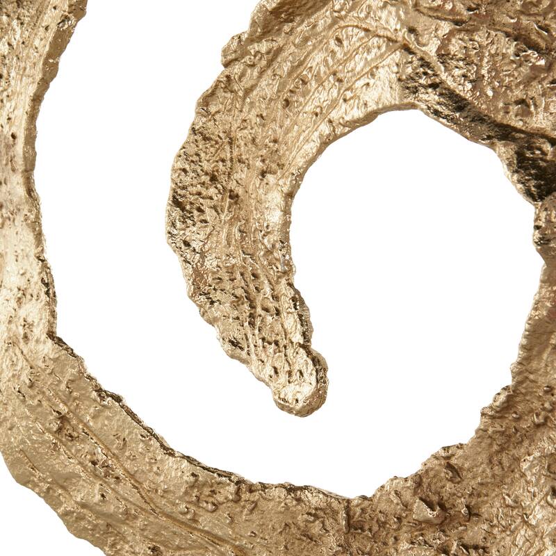 Gold Aluminum Metal Textured Spiral Abstract Decorative Sculpture with Marble Base