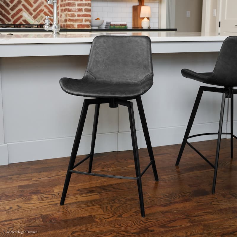 Maven Lane Victor Metal & Vegan Leather Kitchen Dining Stool - Matte Black Finish - Bar Height