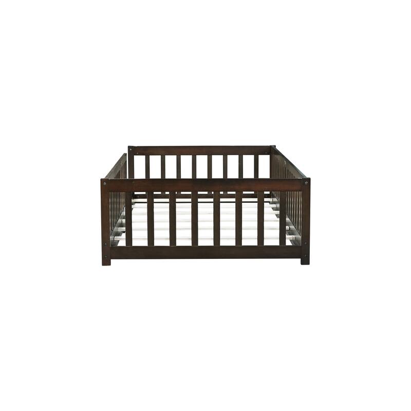 Twin Size Floor Bed with Fence without Door