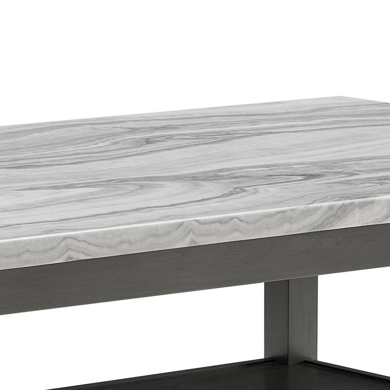 Selena 60" Gray Faux Marble Top Rectangular Dining Table with Storage Shelf in Gray Wood Finish