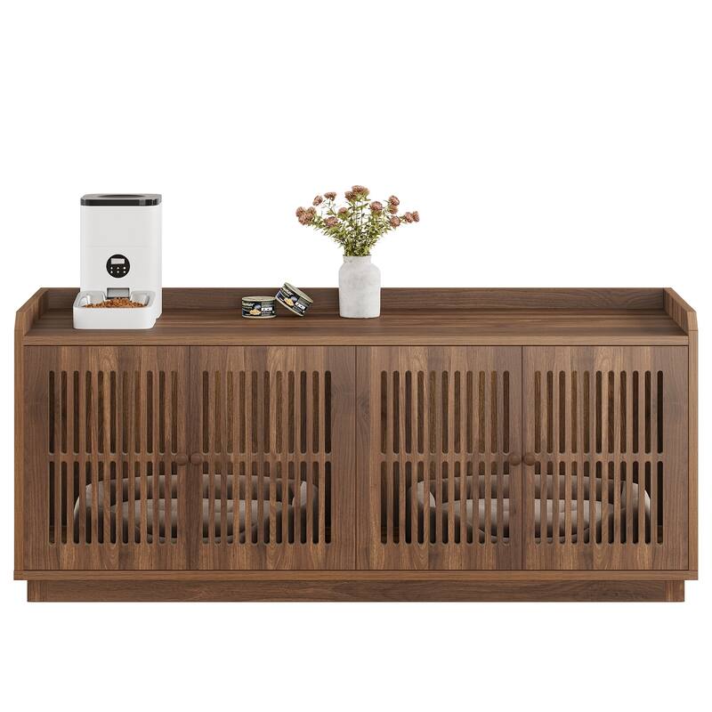 2 Cats Litter Box Enclosure, 55.1-Inch Extra Large Hidden Litter Box Furniture, Wooden XL Cat Washroom Furniture with Storage