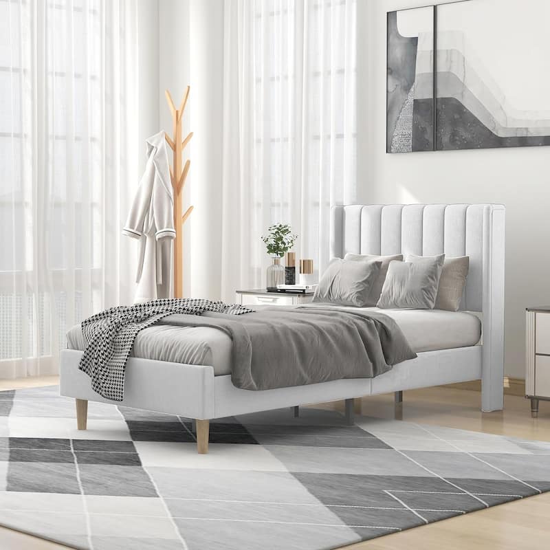 Alazyhome Upholstered Platform Bed Frame - White - Twin