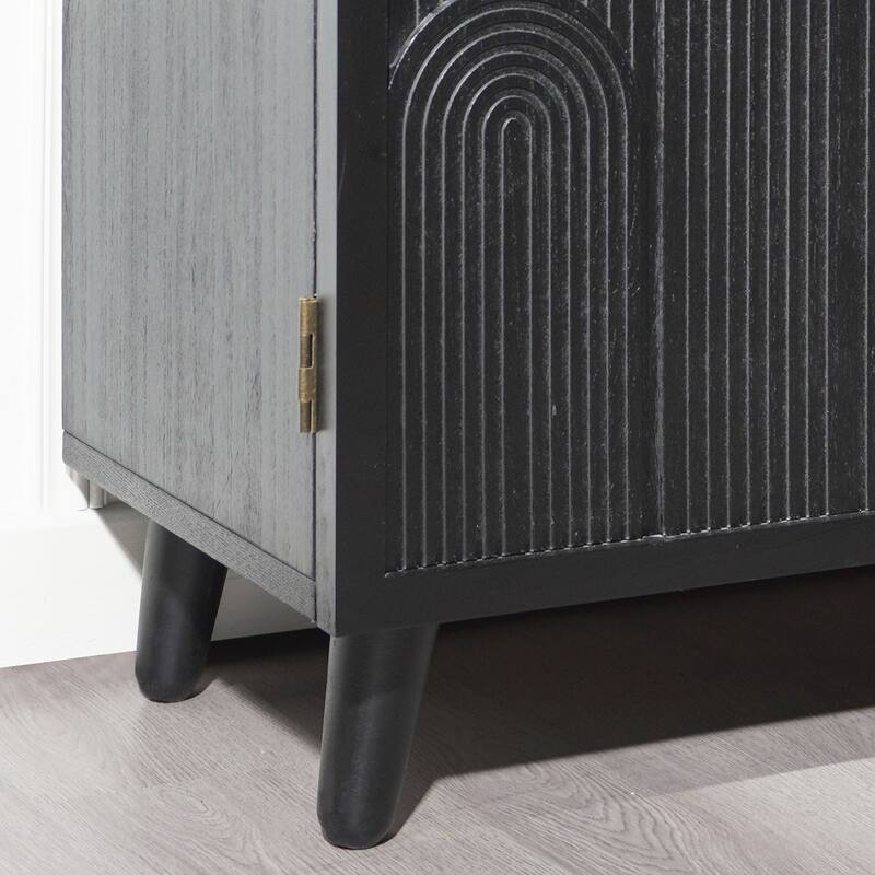 2-Door Sideboard Buffet Cabinet, Accent Cabinet with Geometric Embossed Design, Storage Cabinet with Shelves