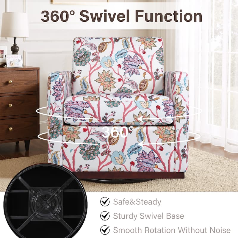 Pattern Swivel Armchair Linen Upholstered Accent Chair