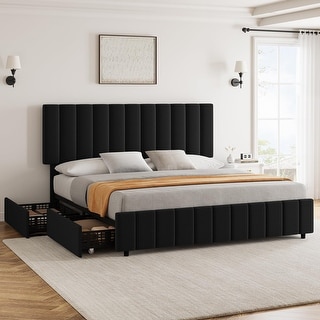 Linen Upholstered Bed Frame with 4 Storage Drawers - Bed Bath & Beyond ...