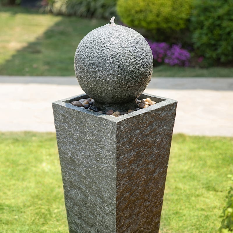 Glitzhome 40.25"H Floating Pedestal Sphere Oversized LED Polyresin Fountain with Pebbles