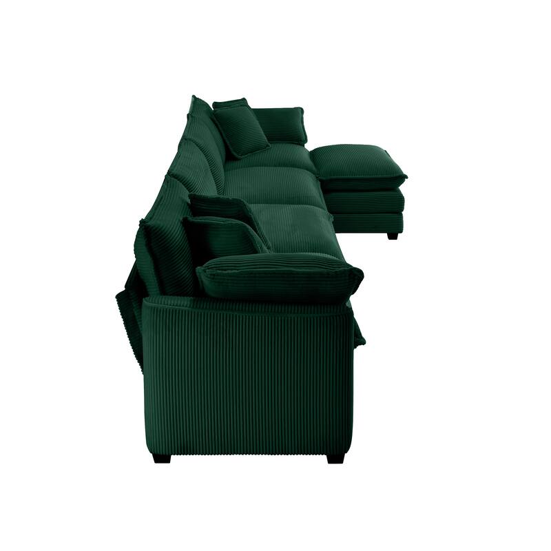 Green 150" Corduroy Modular L-Shaped Sectional Sofa with Ottoman