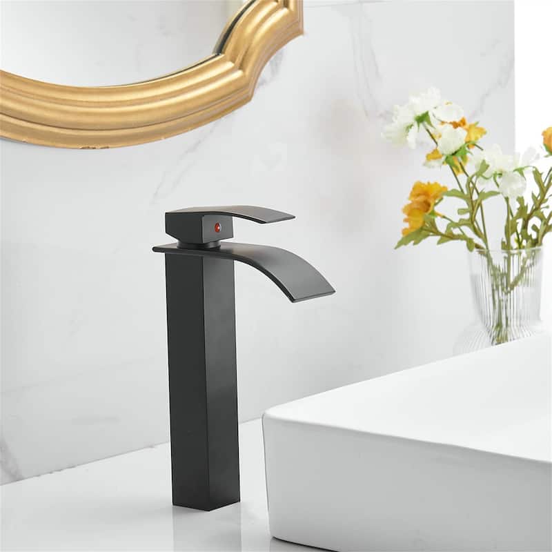 Waterfall Bathroom Vessel Faucet With Drain Assembly Single Handle Bathroom Vessel Sink Faucets 1 Hole Lavatory Vanity Basin Tap