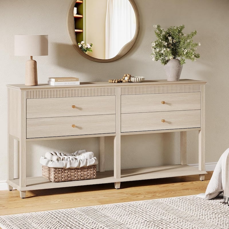 63 Inch Farmhouse Sideboard Buffet Cabinet with Storage and 2 Drawers - 63" W × 14.6" D × 33.5" H