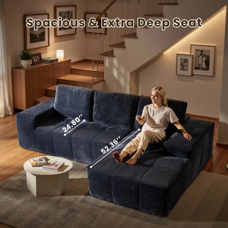 HOOOWOOO Modern Sparkly Velvet Fabric Chaise Sofa Couch