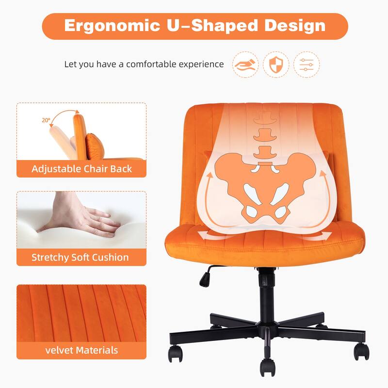 Velvet Criss Cross Chair with Wheels, Ergonomic ​Home Office Chair, ​Adjustable Swivel Vanity Chair with Lumbar Pillow
