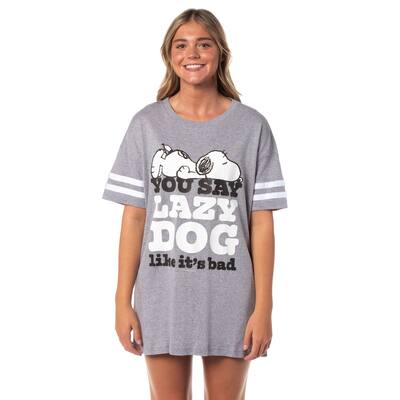 Peanuts Women's Lazy Dog Snoopy Nightgown Pajama Shirt Dress For Adults