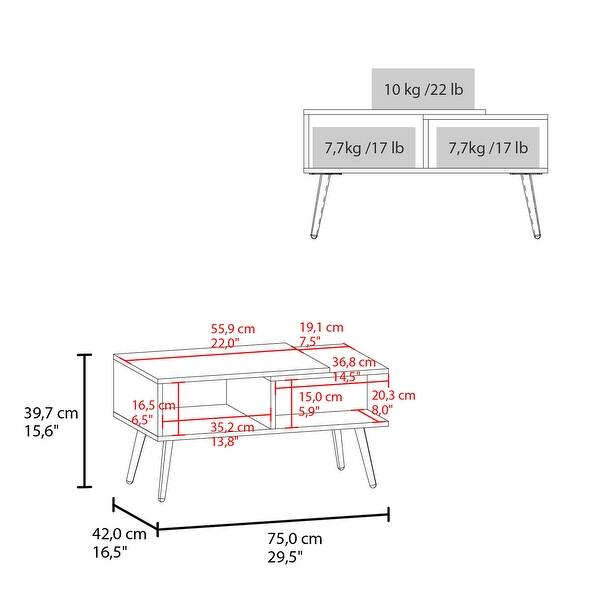 dimension image slide 1 of 2, Hack Berry Coffee Table with Open Storage and Conical Legs