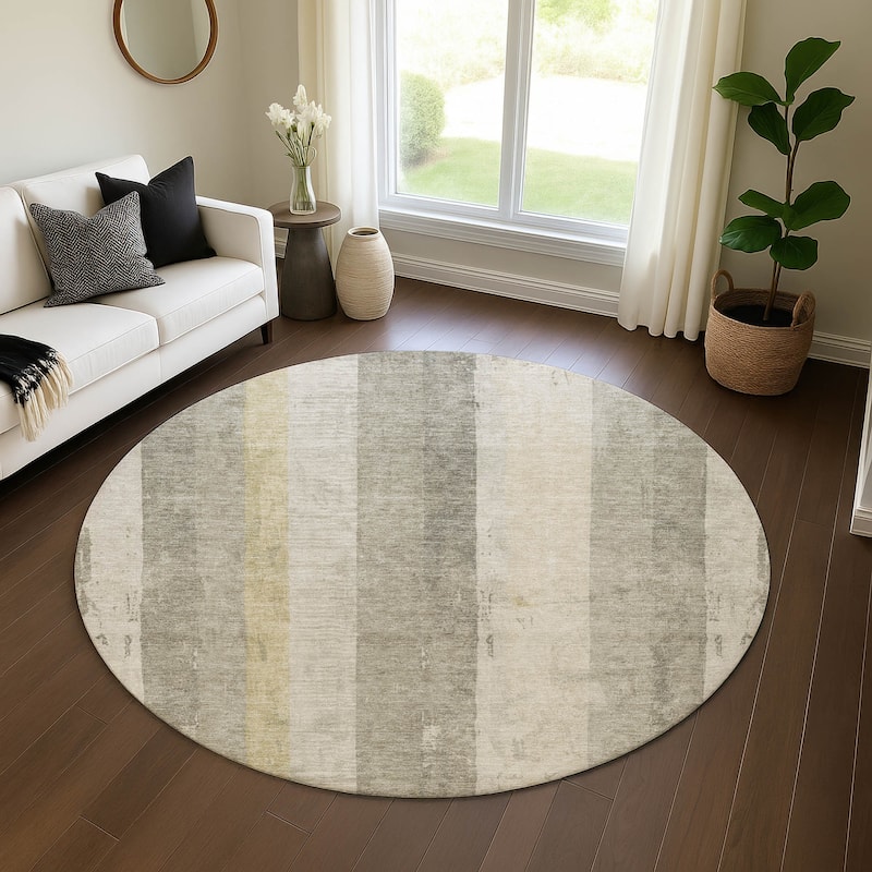 Premium Washable Super Soft Modern Stripe Mayfield Rug - Taupe - 8' x 8'
