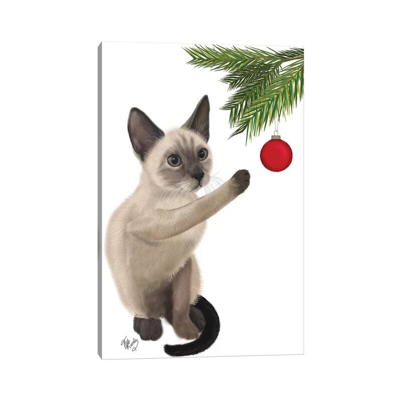 iCanvas "Siamese Cat and Bauble" by Fab Funky Canvas Print