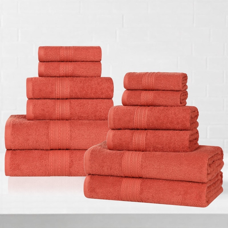 Superior Eco-Friendly Sustainable Cotton 12-Piece Bathroom Towel Set - Rust
