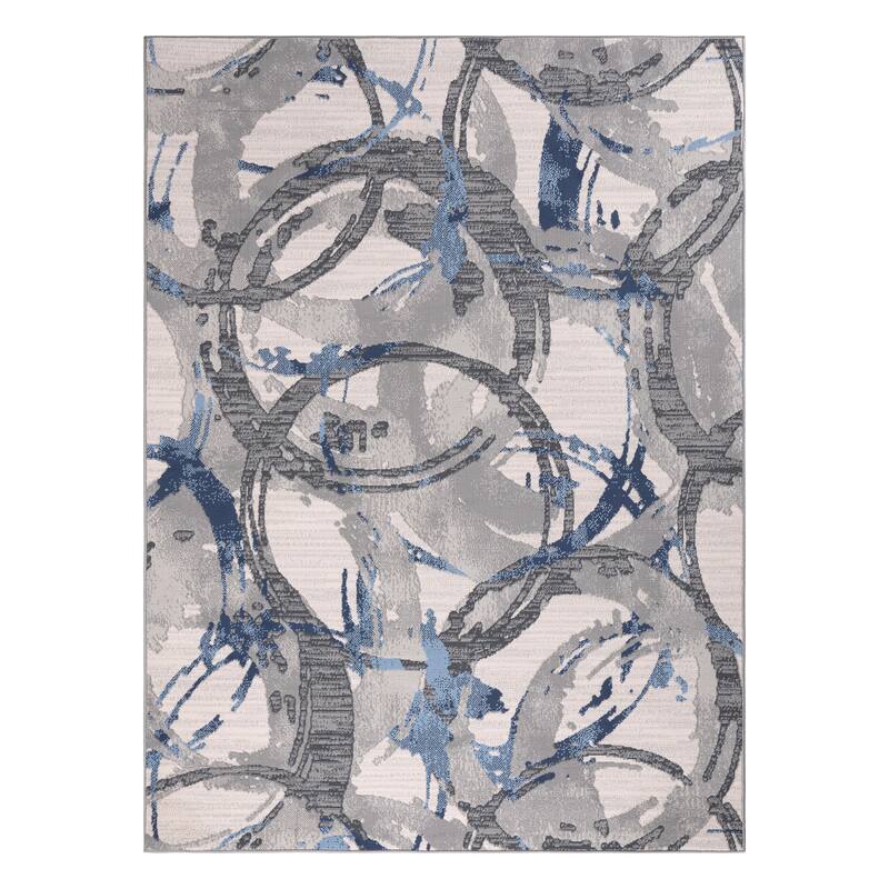Lela Collection Geometric Circles Polyester Rug - 7'6" x 10'6" - Blue/Ivory