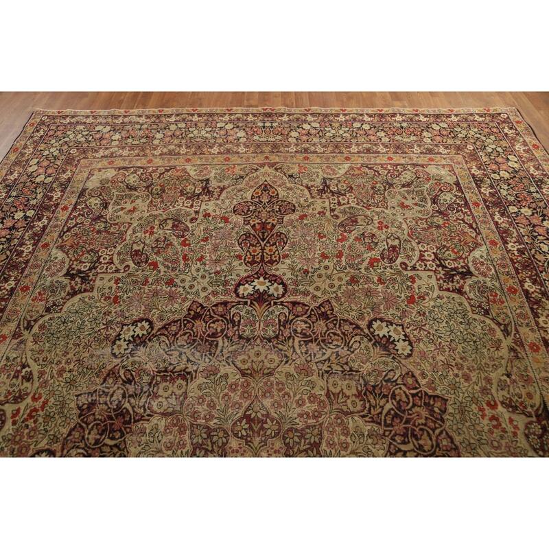 Pre-1900 Antique Kerman Lavar Persian Area Rug Handmade Wool Carpet - 9'2" x 13'5"