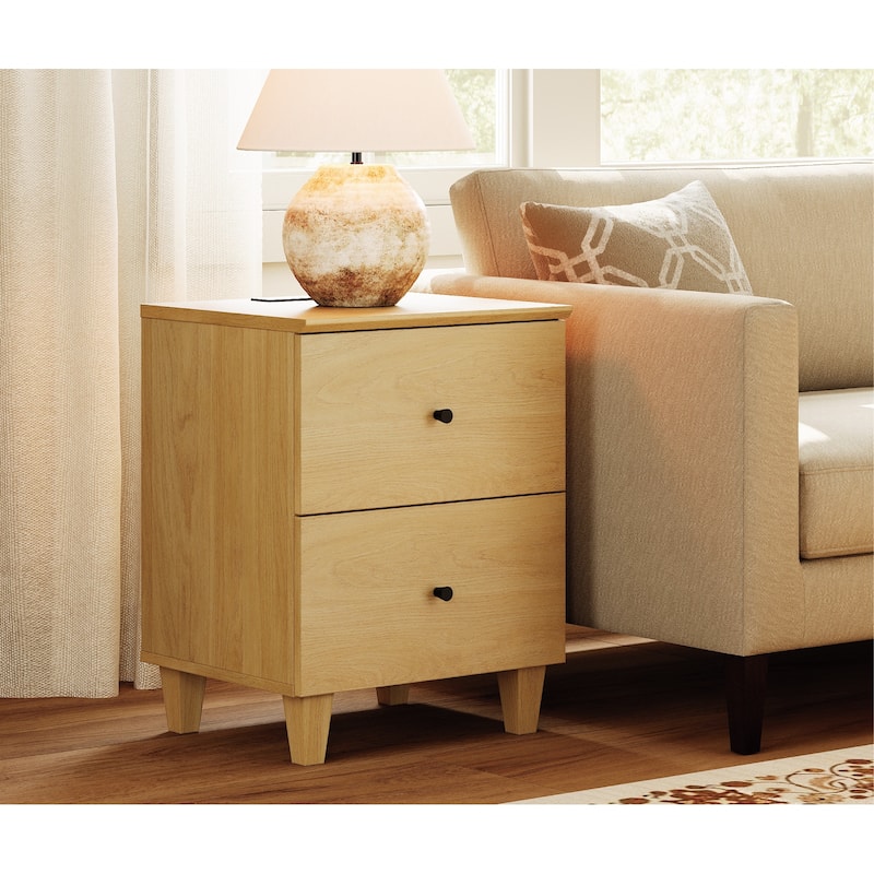 WAMPAT End Table with Charging Station and 2 Drawer for Living Room