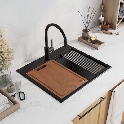 Ruvati 25-inch epiRock Workstation Charcoal Black Topmount Laundry Sink - RVG1321CK