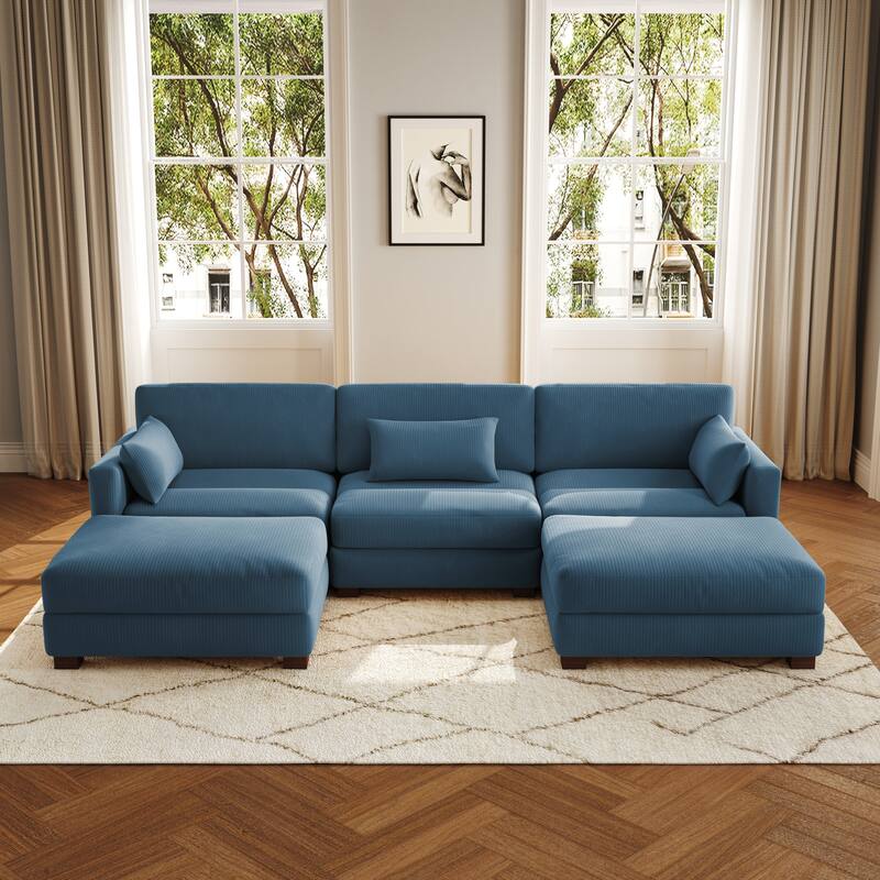 5-Piece U Shaped Couch Modular Sectional Sofa with Ottoman