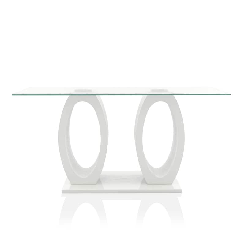 Furniture of America Raji Contemporary 63-inch Double Ring Glass Top Table