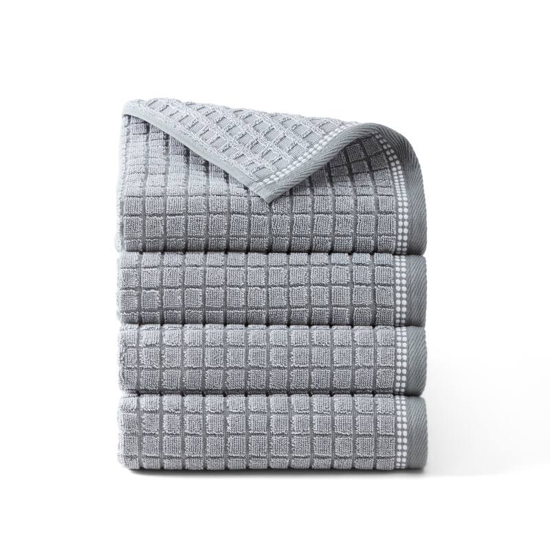 TOWN & COUNTRY EVERYDAY 4-Piece Textured Windowpane Hand Towel Set - 20"x30"