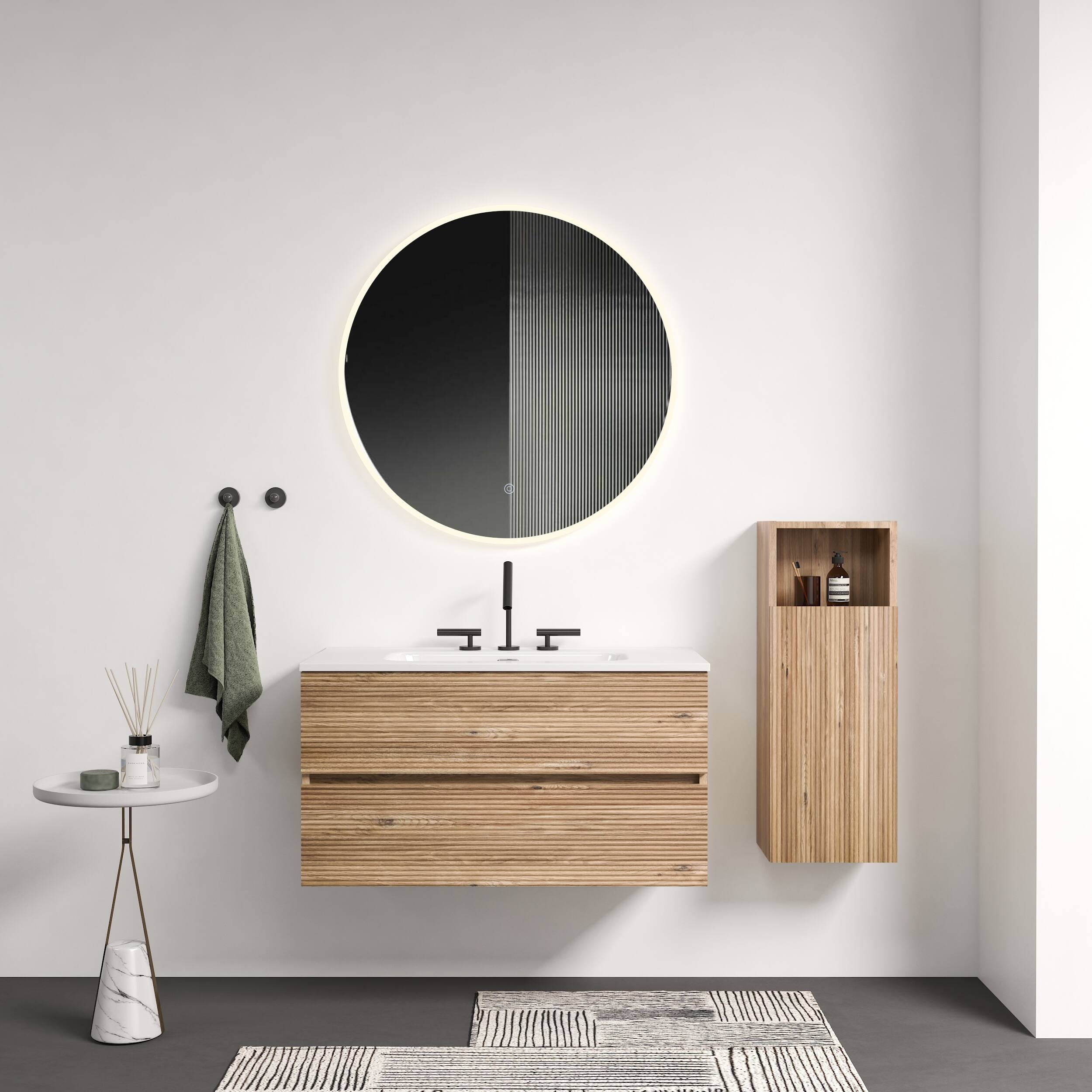 36" Wall Mounted Bathroom Vanity with Integrated Ceramic Sink with Overflow and 3 holes, Large Storage Floating Bathroom Vanity