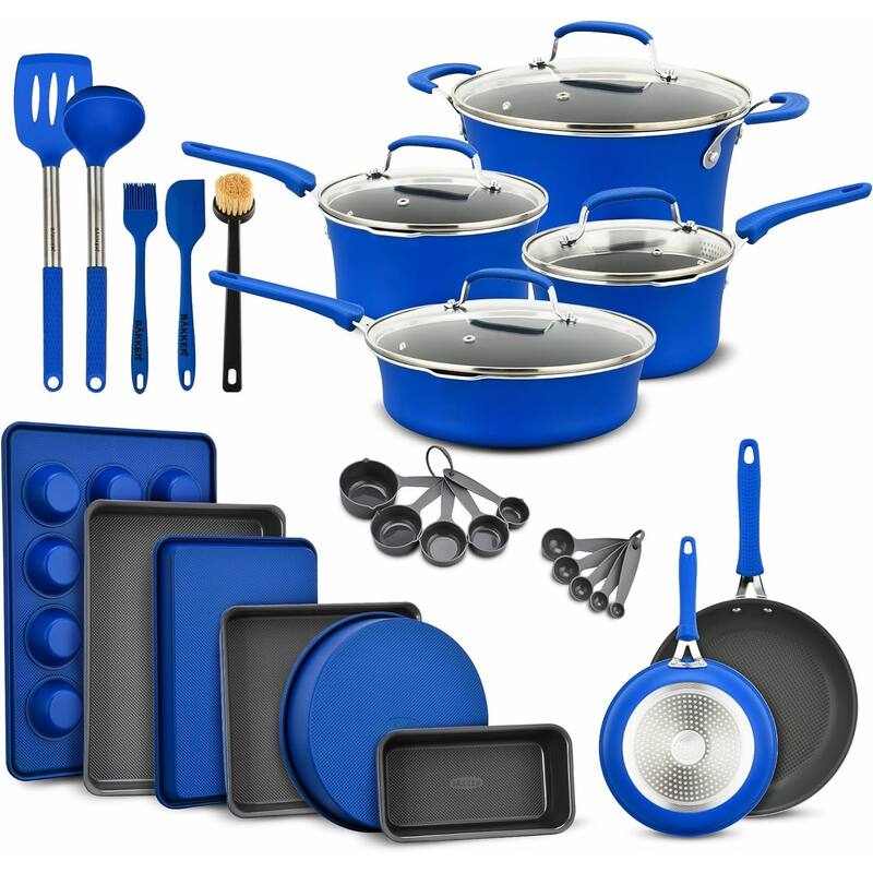 Cookware Set - 23 Piece -Blue Multi-Sized Cooking Pots with Lids - 23 Pieces