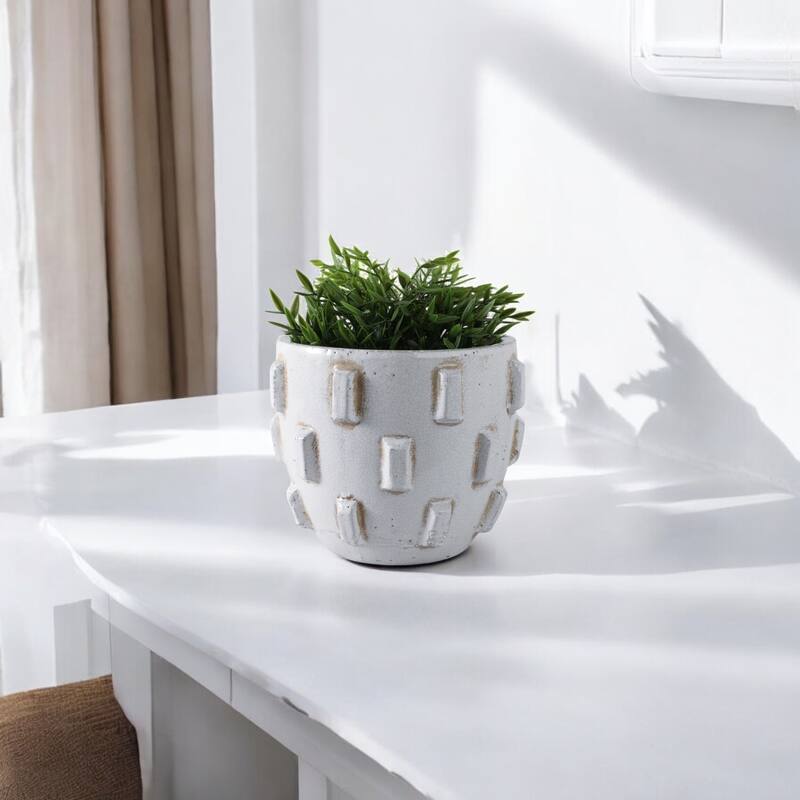 Terracotta Planter Raised Geometric Detailing and Sculptural Design